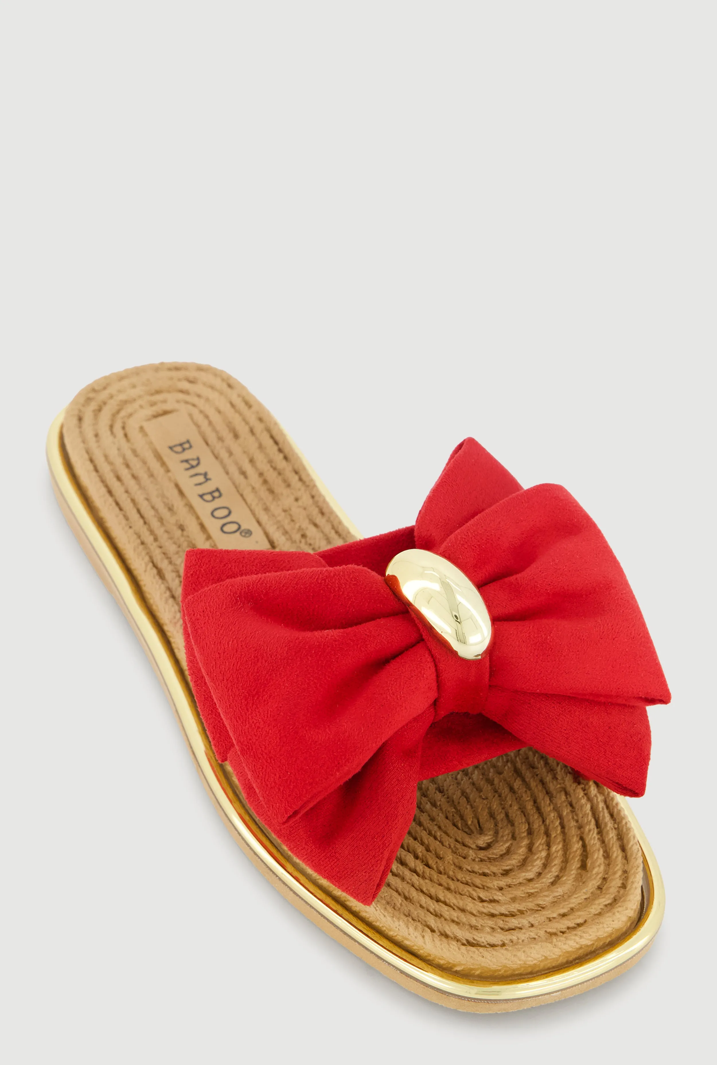 Metallic Trim Bow Detail Slide Sandals sold by Rainbow