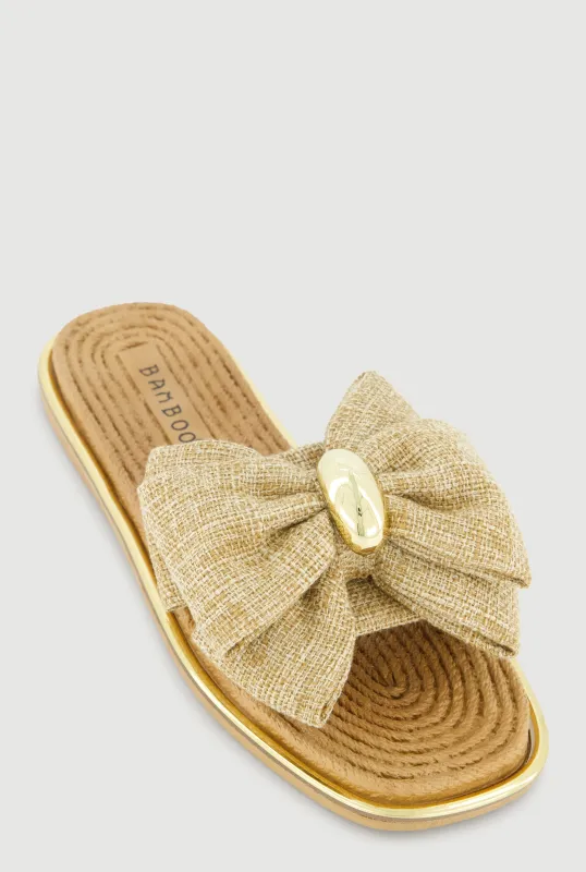 Metallic Trim Bow Detail Slide Sandals sold by Rainbow