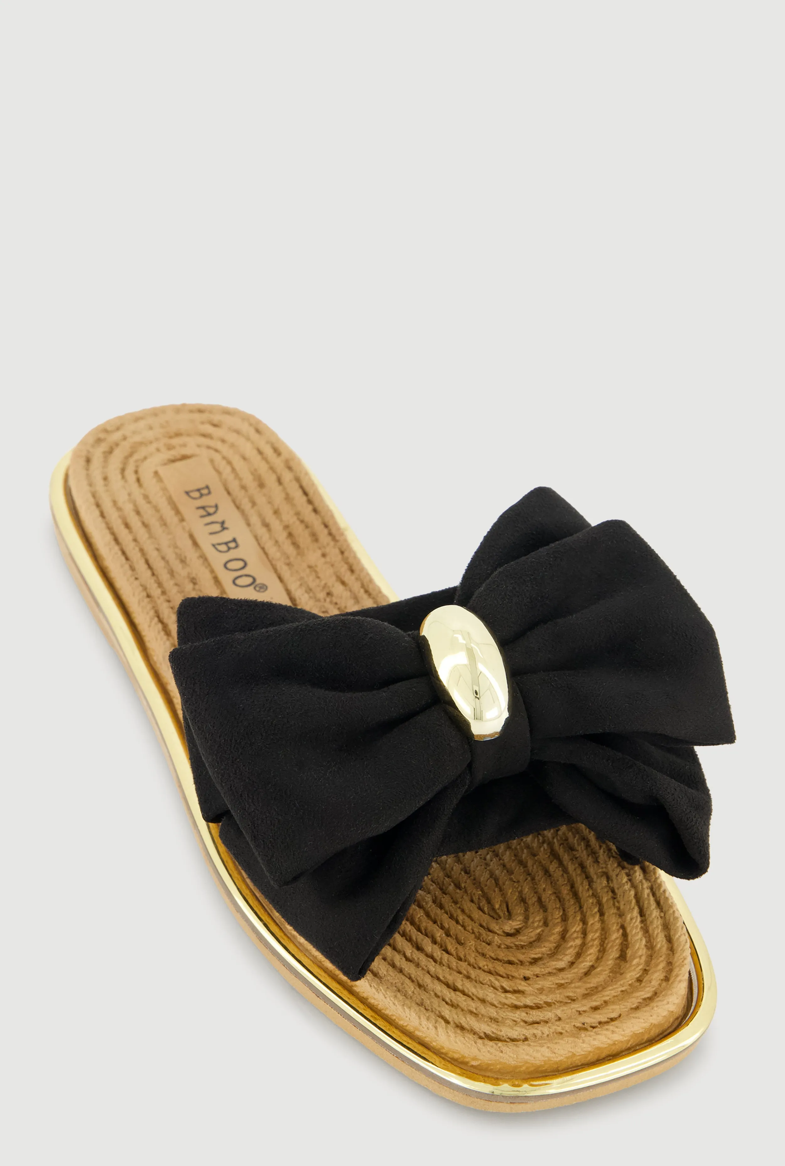 Metallic Trim Bow Detail Slide Sandals sold by Rainbow