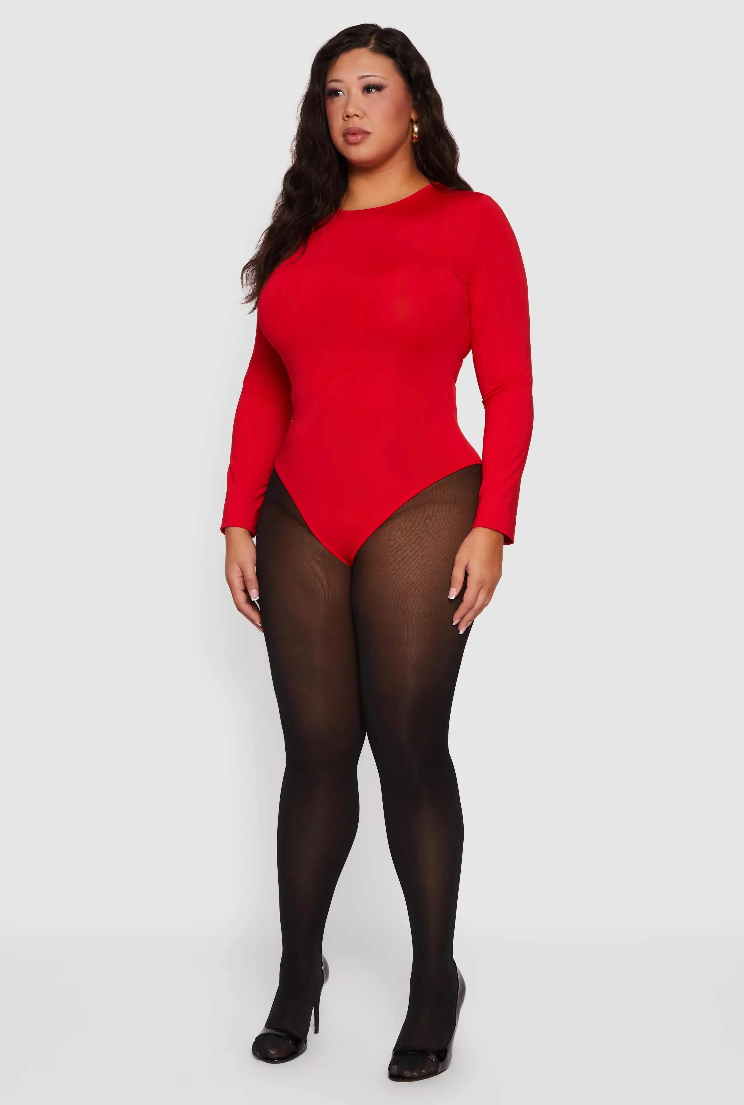 Plus Size Long Sleeve Solid Crew Neck Bodysuit sold by Rainbow product image thumbnail 3
