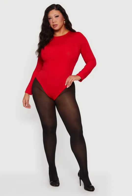 Plus Size Long Sleeve Solid Crew Neck Bodysuit sold by Rainbow