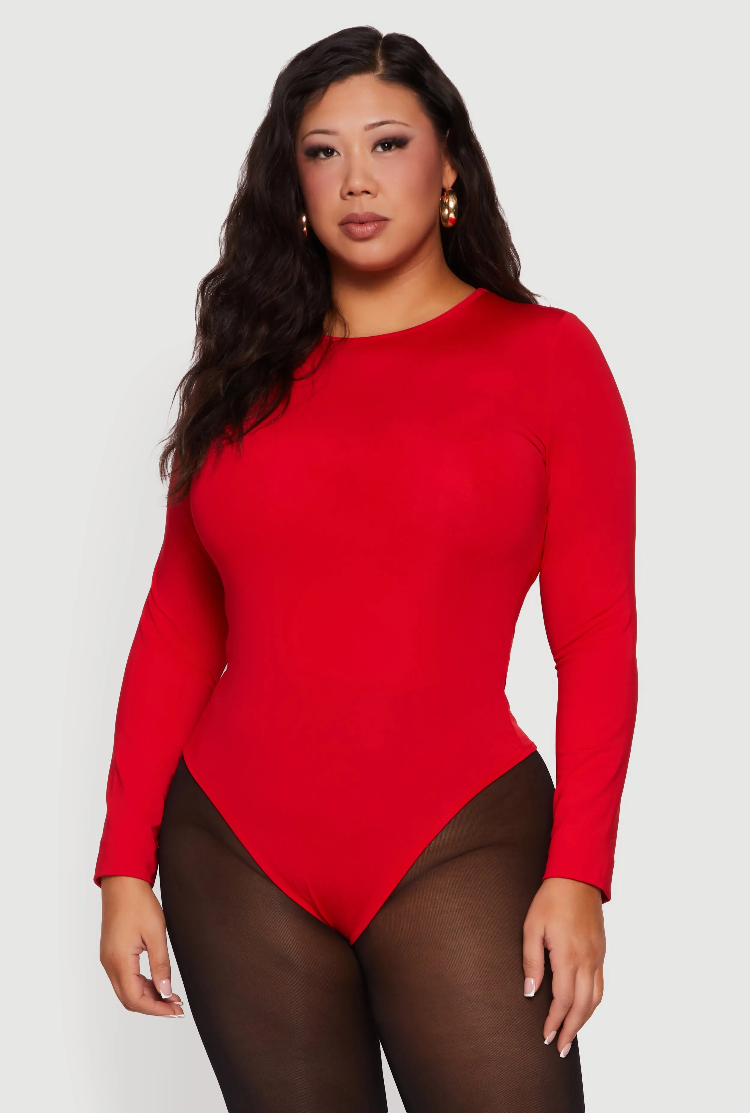 Plus Size Long Sleeve Solid Crew Neck Bodysuit sold by Rainbow product image thumbnail 2
