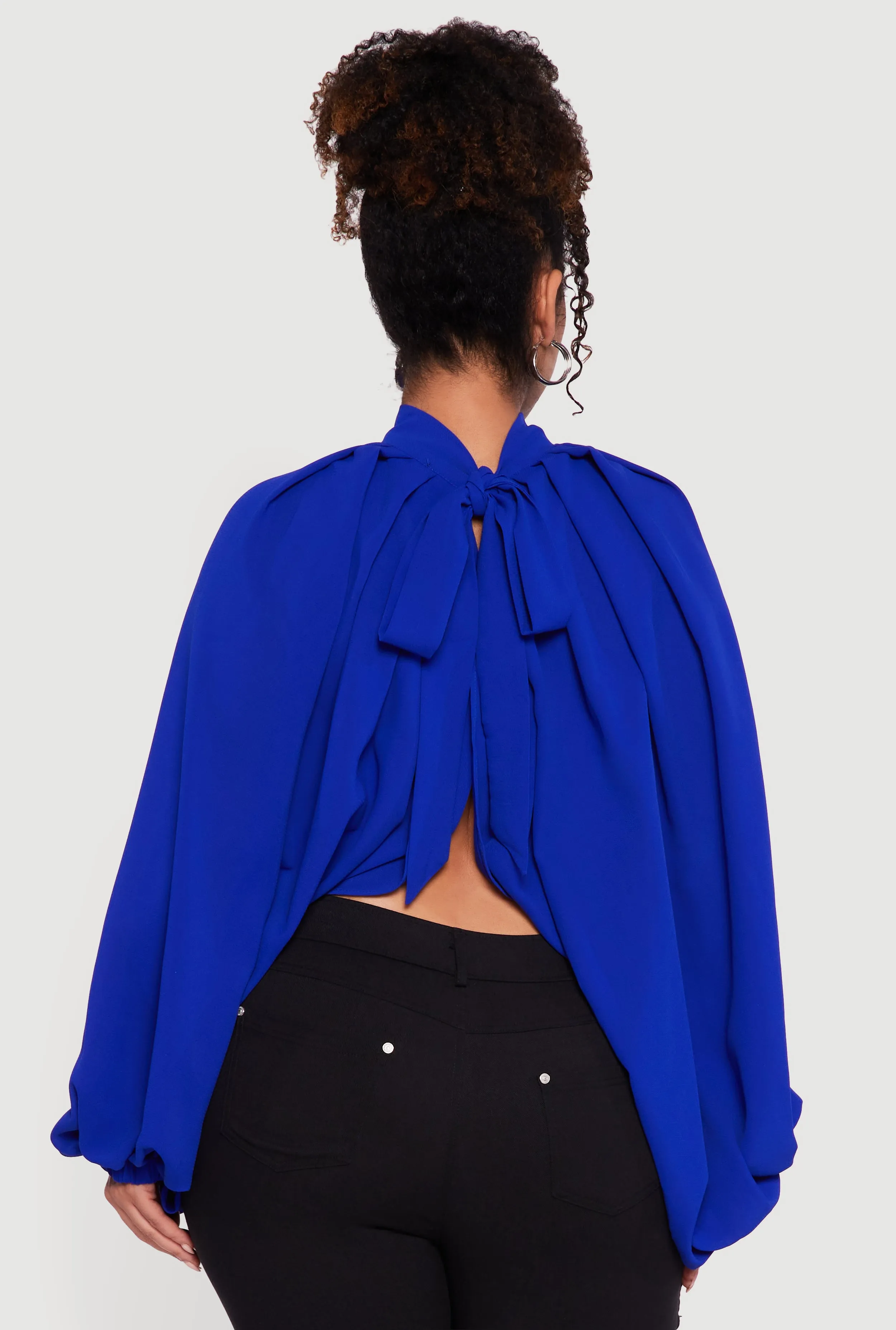 Plus Size Crepe Knit Balloon Sleeve Mock Neck Flyaway Blouse sold by Rainbow product image thumbnail 5