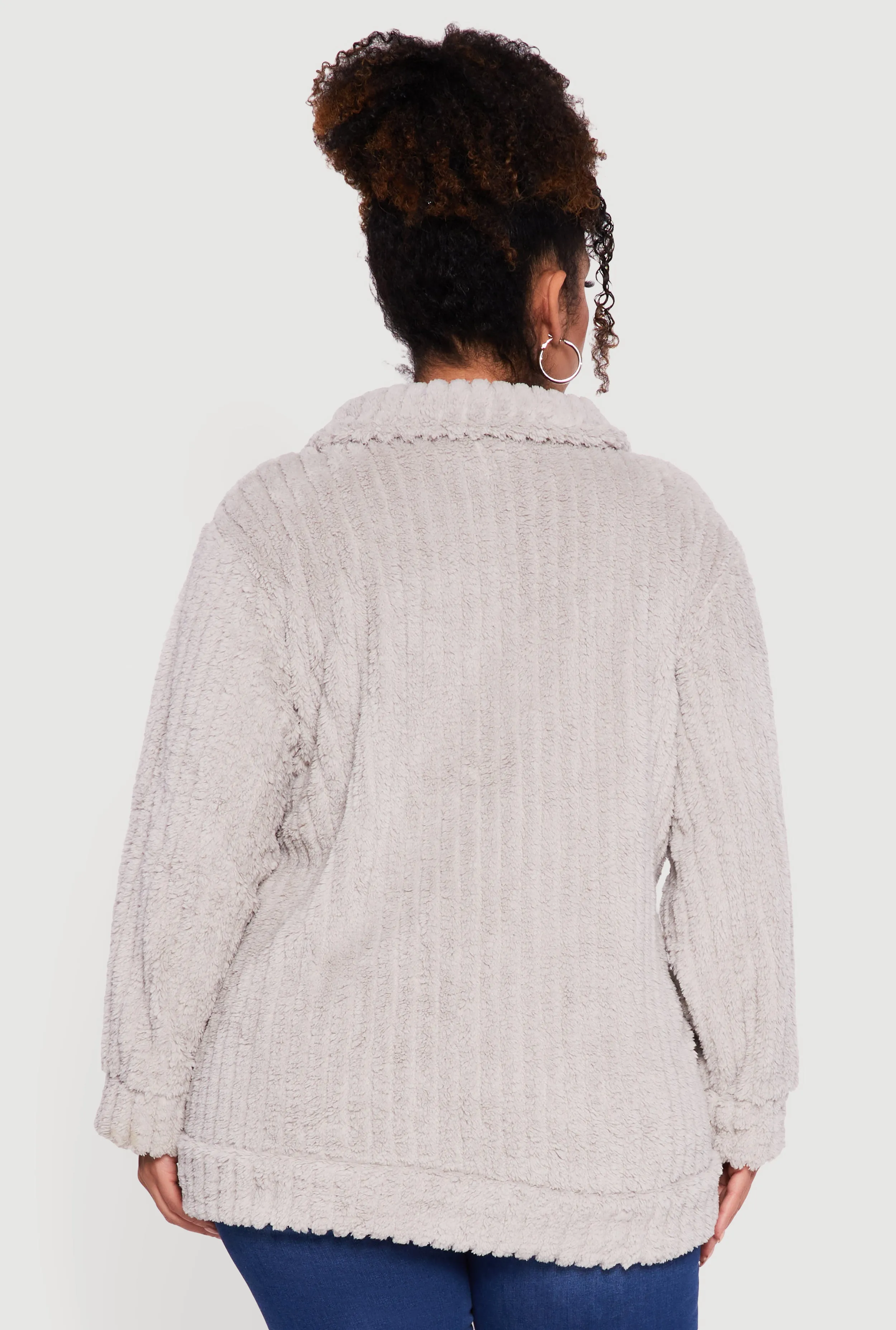 Plus Size Ribbed Sherpa Zip Front Jacket sold by Rainbow product image thumbnail 5