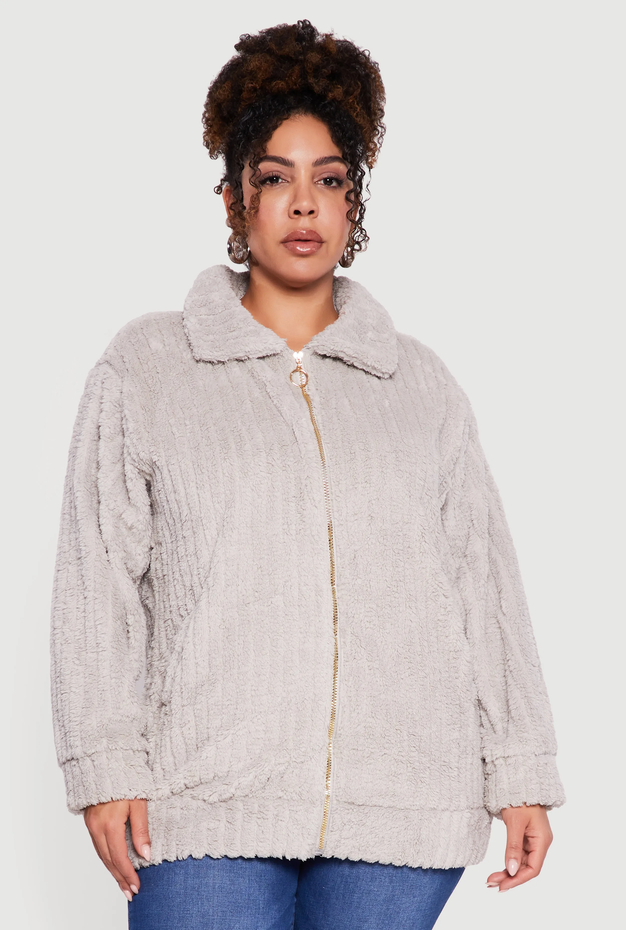Plus Size Ribbed Sherpa Zip Front Jacket sold by Rainbow product image thumbnail 2