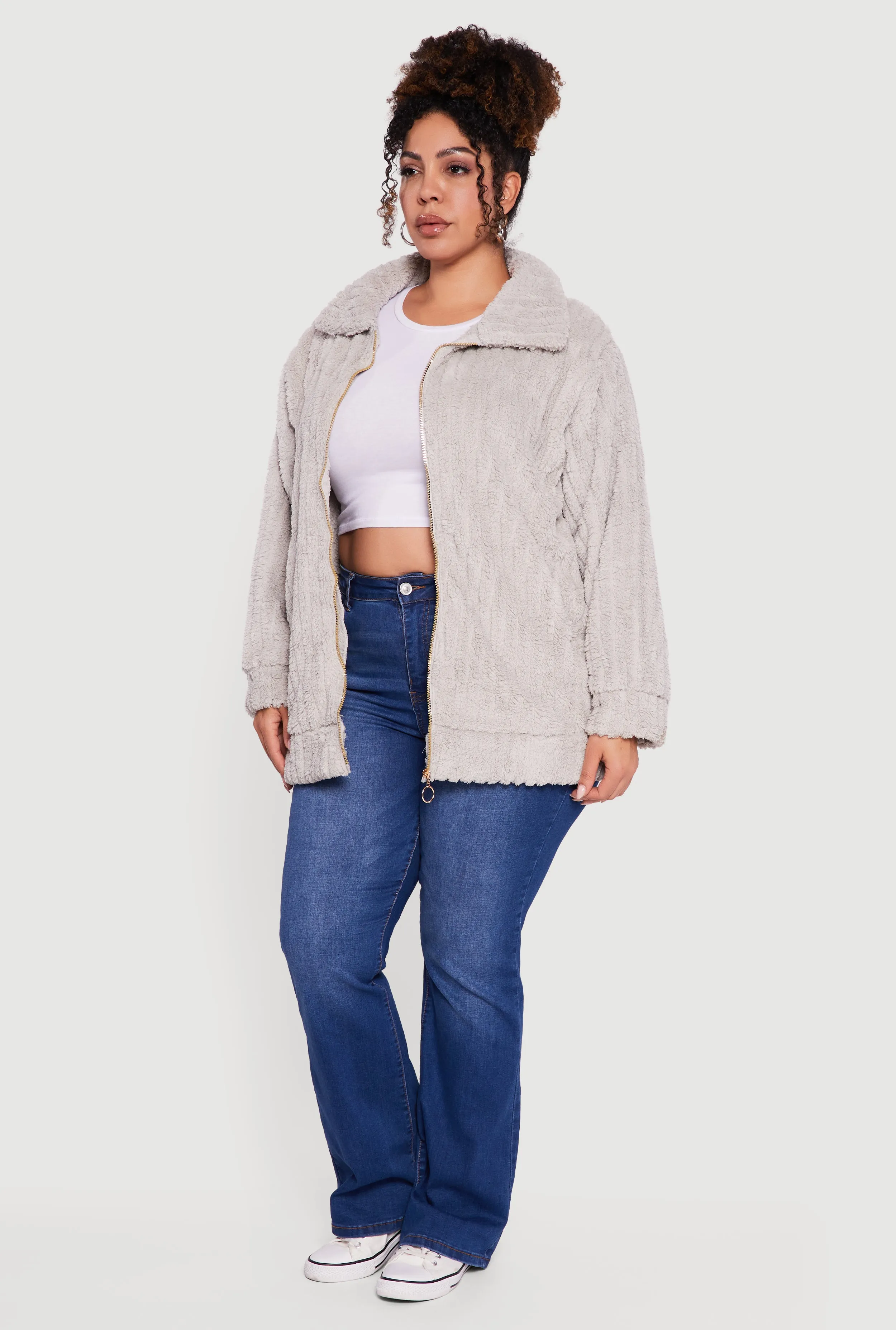 Plus Size Ribbed Sherpa Zip Front Jacket sold by Rainbow product image thumbnail 3