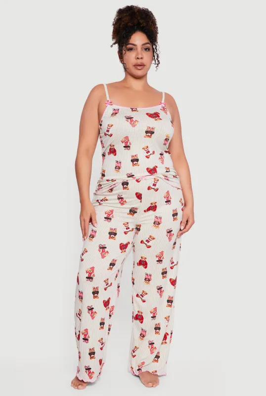 Plus Size Striped Bear Pajama Cami and Lounge Pants sold by Rainbow
