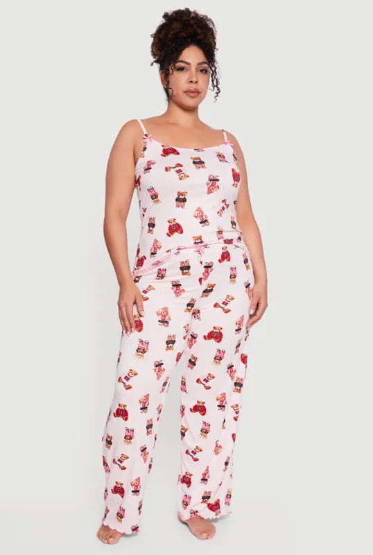 Plus Size Striped Bear Pajama Cami and Lounge Pants sold by Rainbow