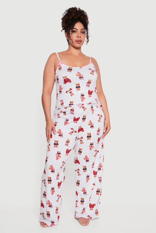 Plus Size Striped Bear Pajama Cami and Lounge Pants sold by Rainbow
