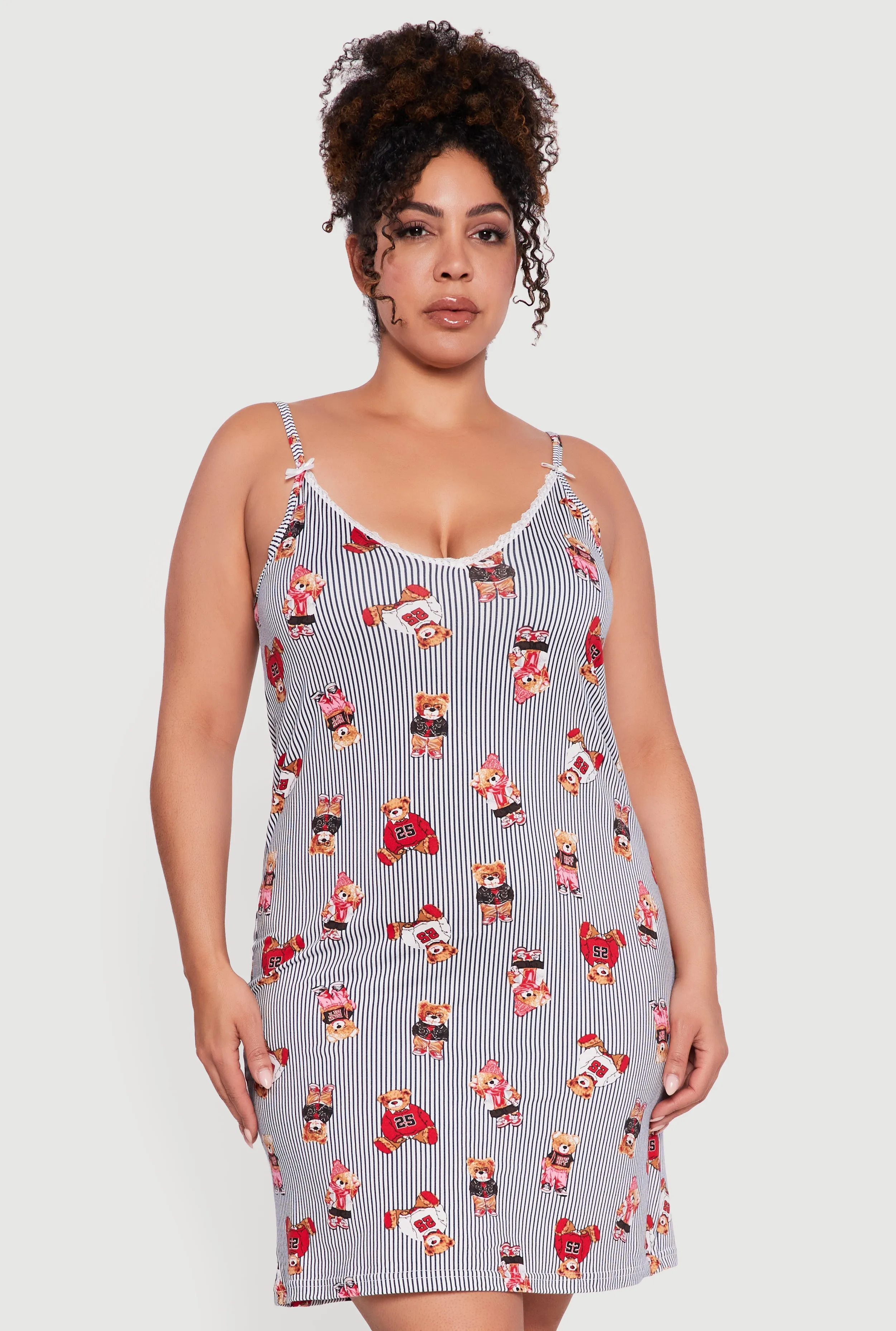 Plus Size Striped Bear Cami Nightgown with Robe sold by Rainbow product image thumbnail 5