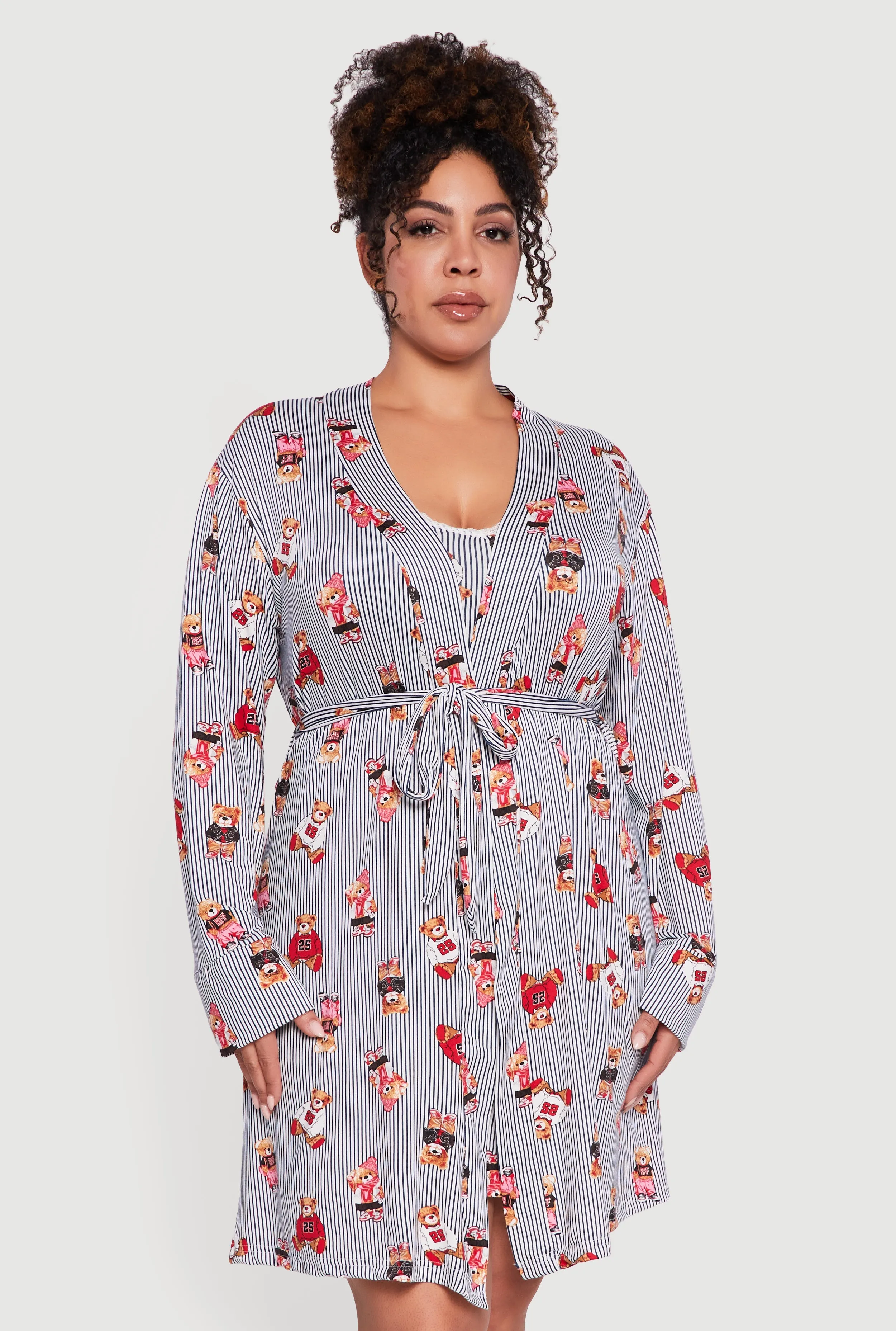 Plus Size Striped Bear Cami Nightgown with Robe sold by Rainbow product image thumbnail 2