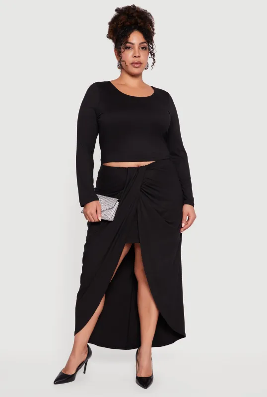 Plus Size Ruched High Low Tulip Hem Skirt sold by Rainbow