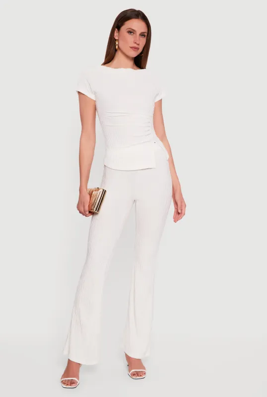 Textured Knit Pull On Slim Leg Pants sold by Rainbow