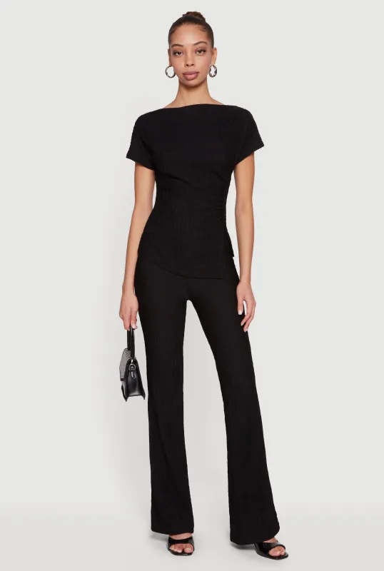 Textured Knit Pull On Slim Leg Pants sold by Rainbow