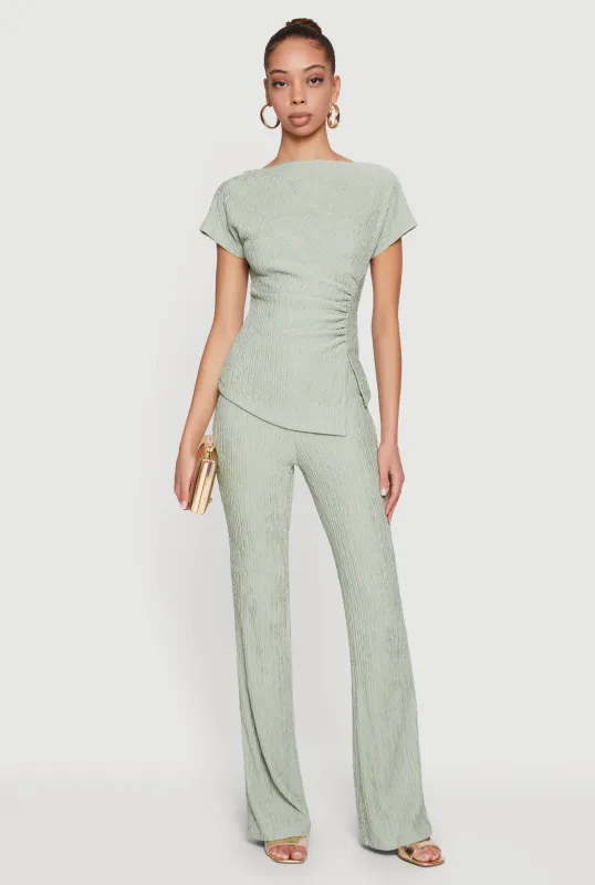 Textured Knit Pull On Slim Leg Pants sold by Rainbow