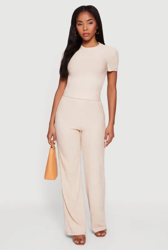 High Waisted Textured Knit Pull On Pants sold by Rainbow