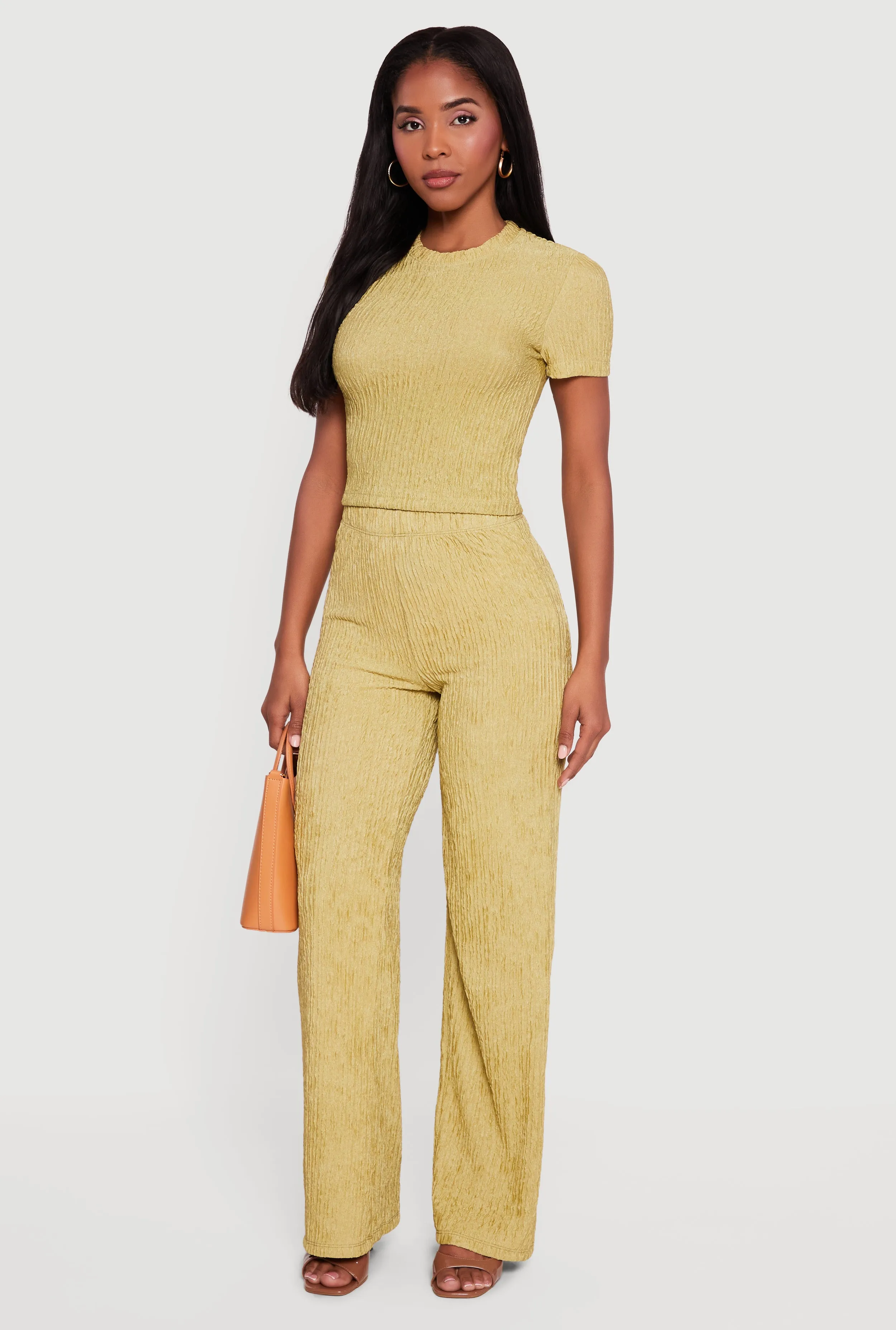 High Waisted Textured Knit Pull On Pants sold by Rainbow