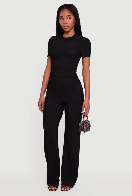 High Waisted Textured Knit Pull On Pants sold by Rainbow