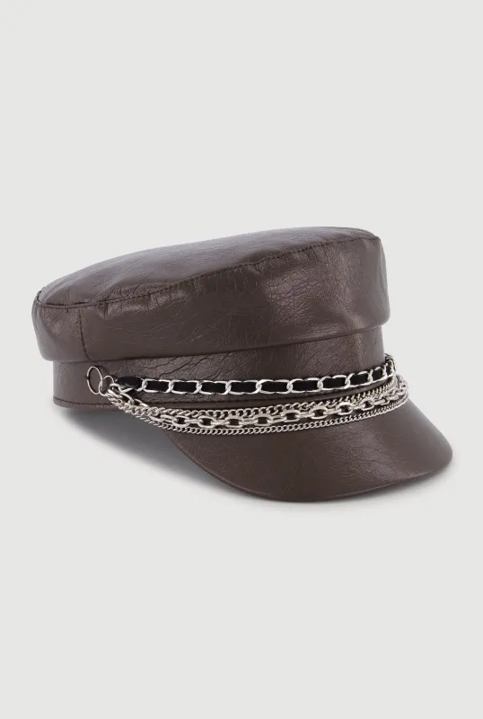 Layered Chain Detail Cabbie Hat sold by Rainbow