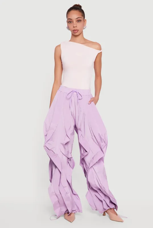 Drawstring Waist Ruffle Parachute Pants made by Daisy