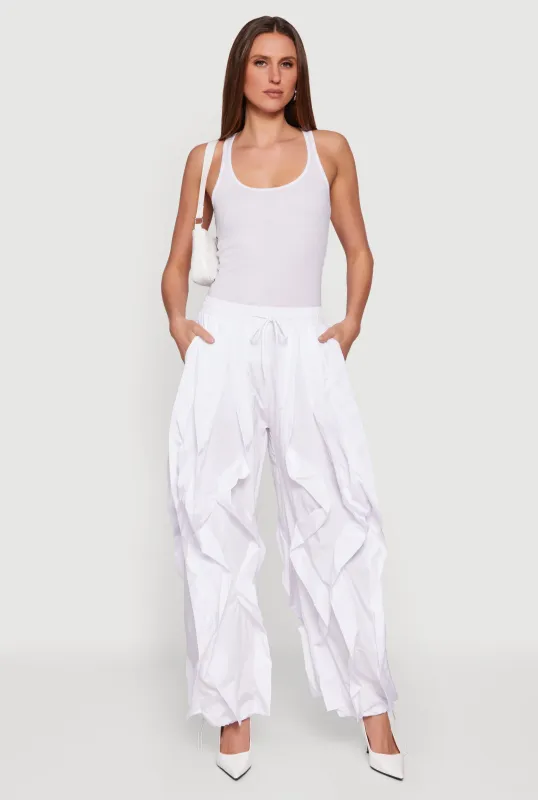 Drawstring Waist Ruffle Parachute Pants made by Daisy