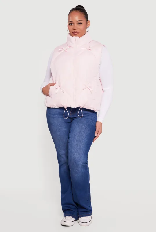 Plus Size Almost Famous Quilted Puffer Vest with Bows sold by Rainbow