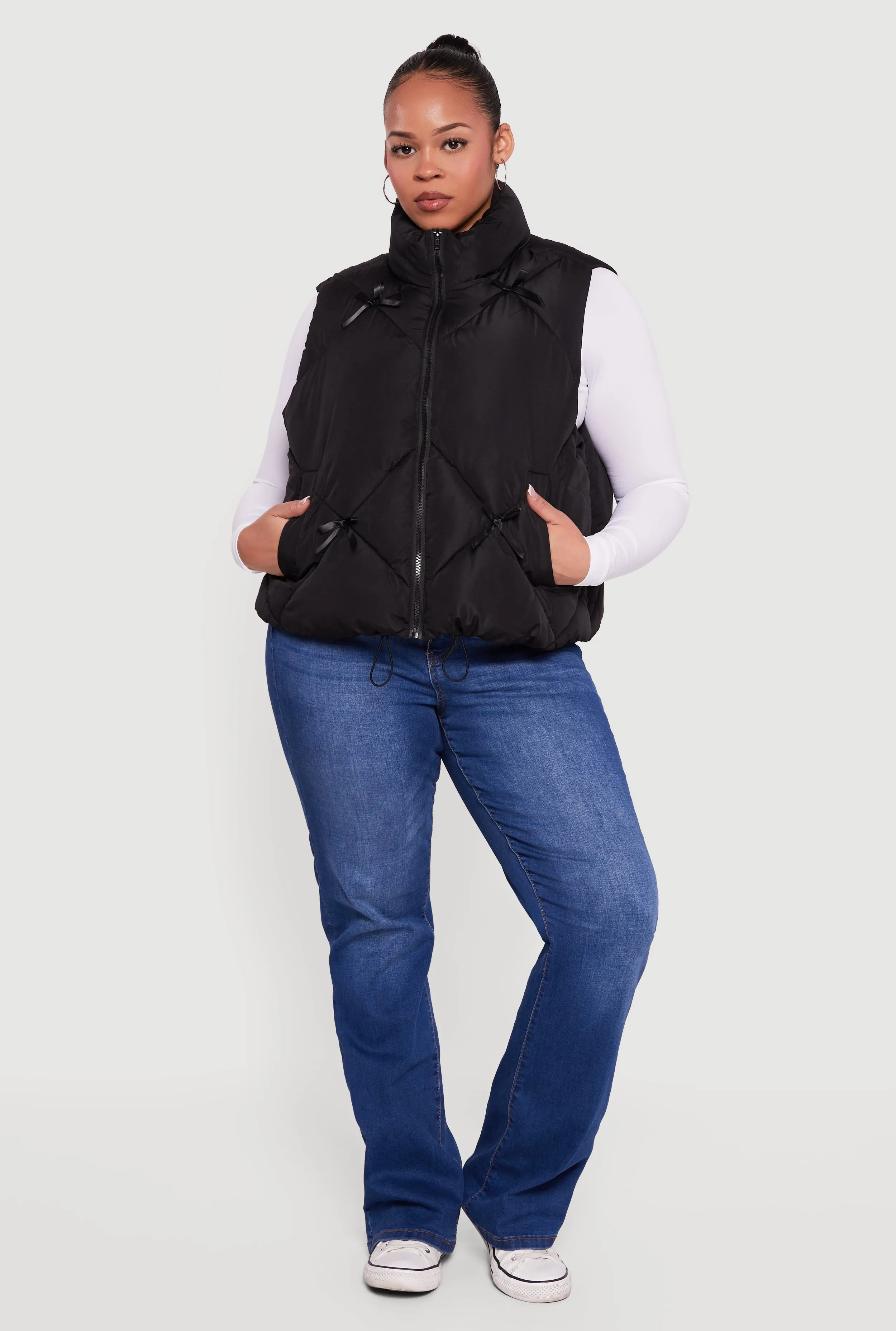 Plus Size Almost Famous Quilted Puffer Vest with Bows sold by Rainbow