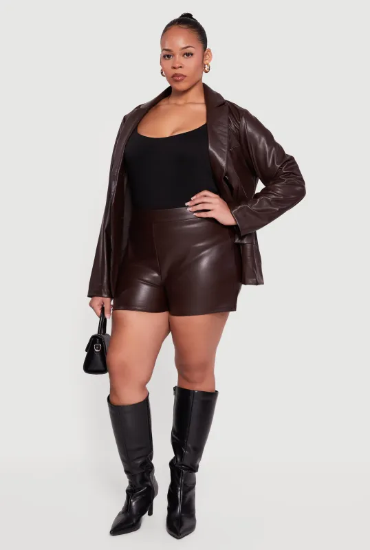 Plus Size High Waisted Faux Leather Shorts sold by Rainbow