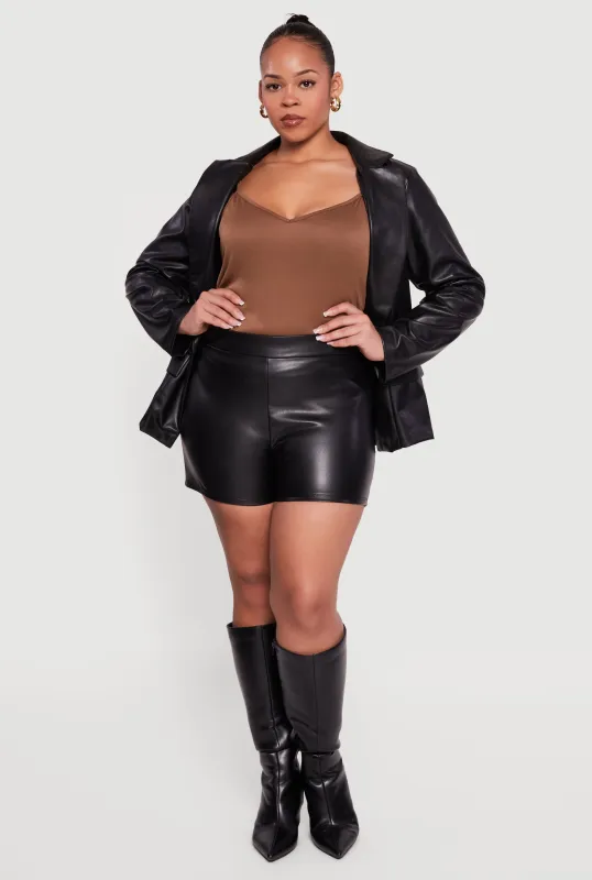 Plus Size High Waisted Faux Leather Shorts sold by Rainbow
