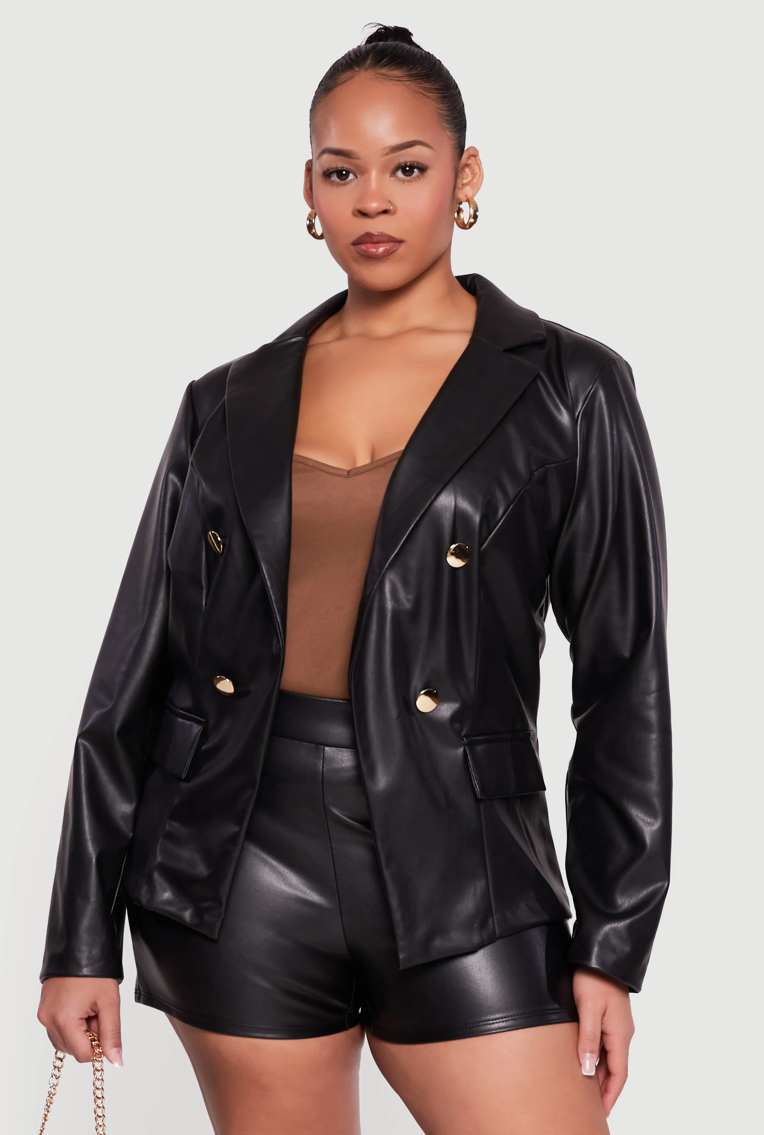 Plus Size Faux Leather Blazer sold by Rainbow