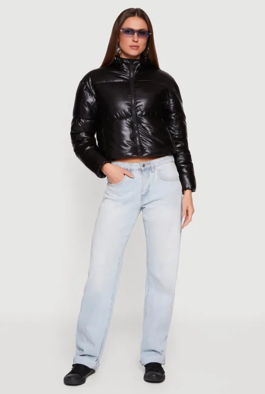 Hooded Shine Puffer Jacket with Zip Pockets sold by Rainbow