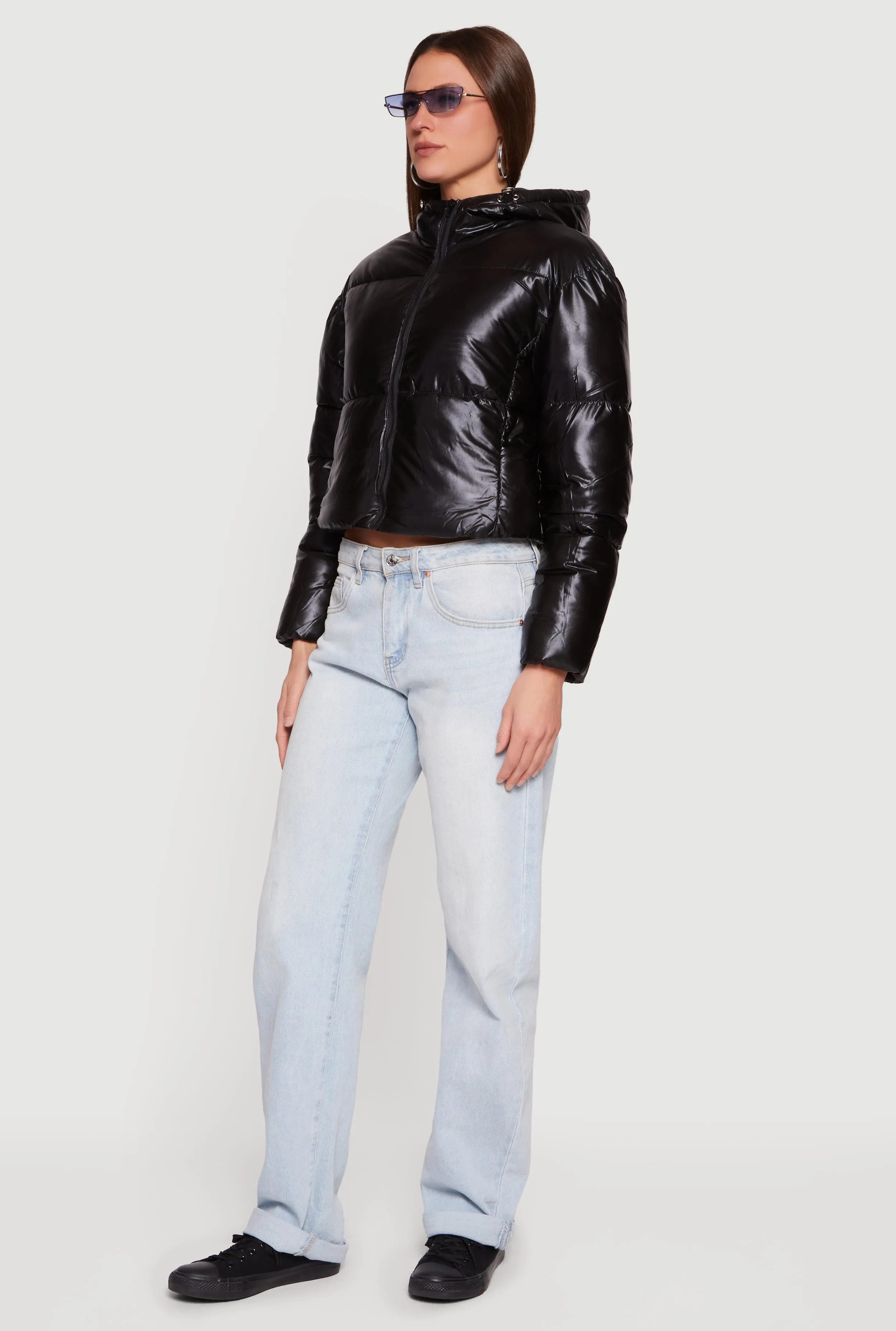 Hooded Shine Puffer Jacket with Zip Pockets sold by Rainbow product image thumbnail 3