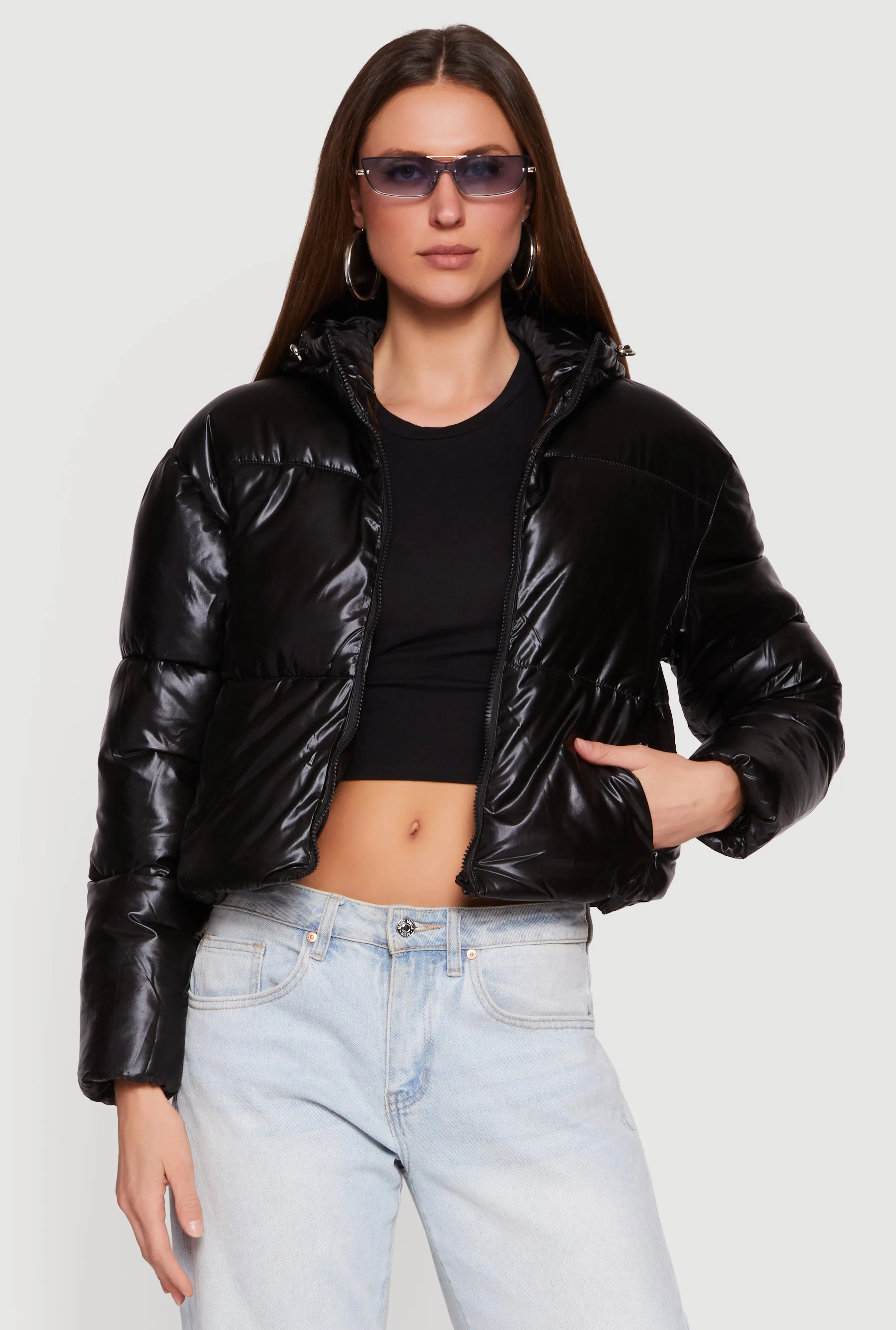 Hooded Shine Puffer Jacket with Zip Pockets sold by Rainbow product image thumbnail 2