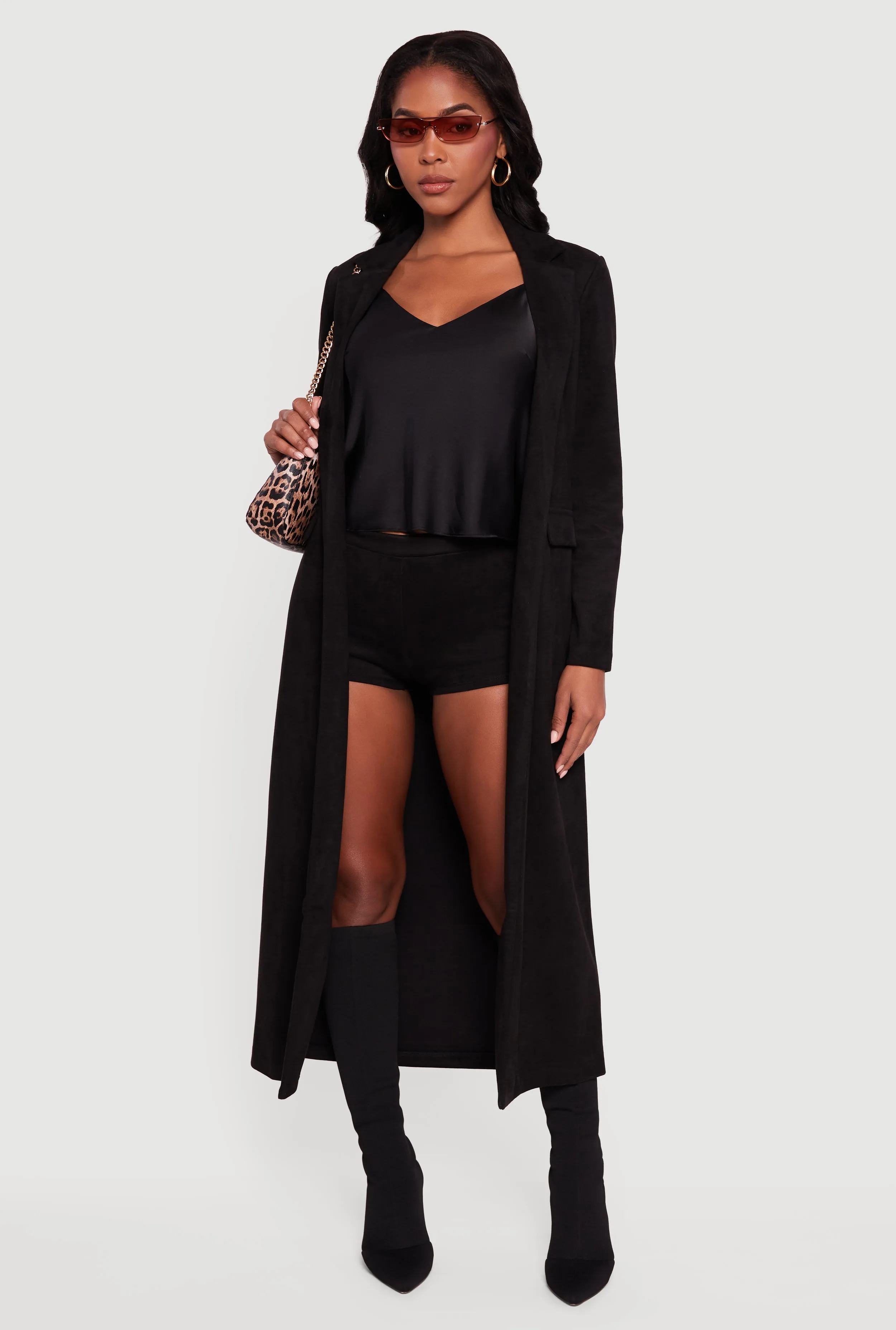 Faux Suede Open Front Long Jacket sold by Rainbow