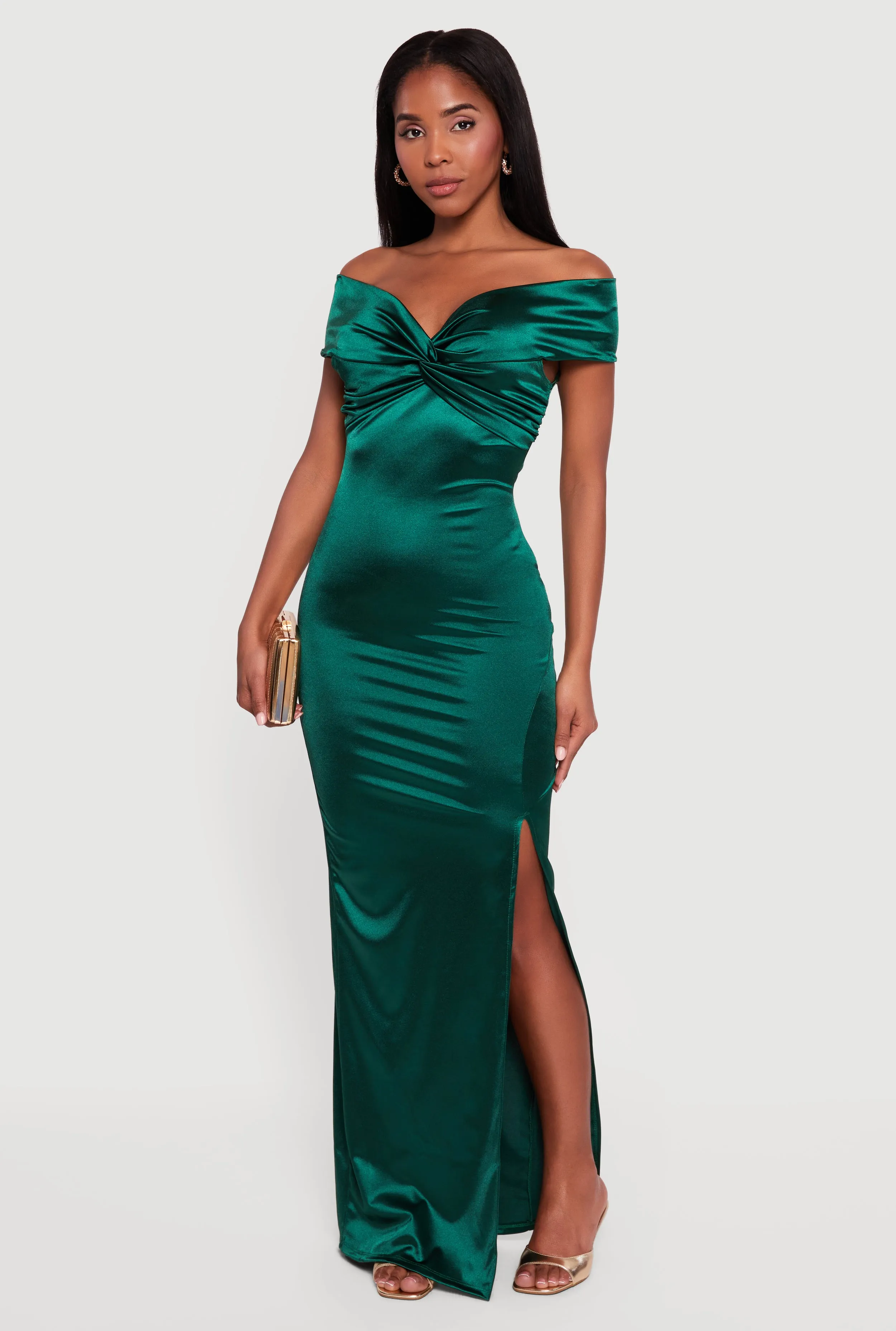 Twist Front Side Slit Satin Maxi Dress sold by Rainbow product image thumbnail 4
