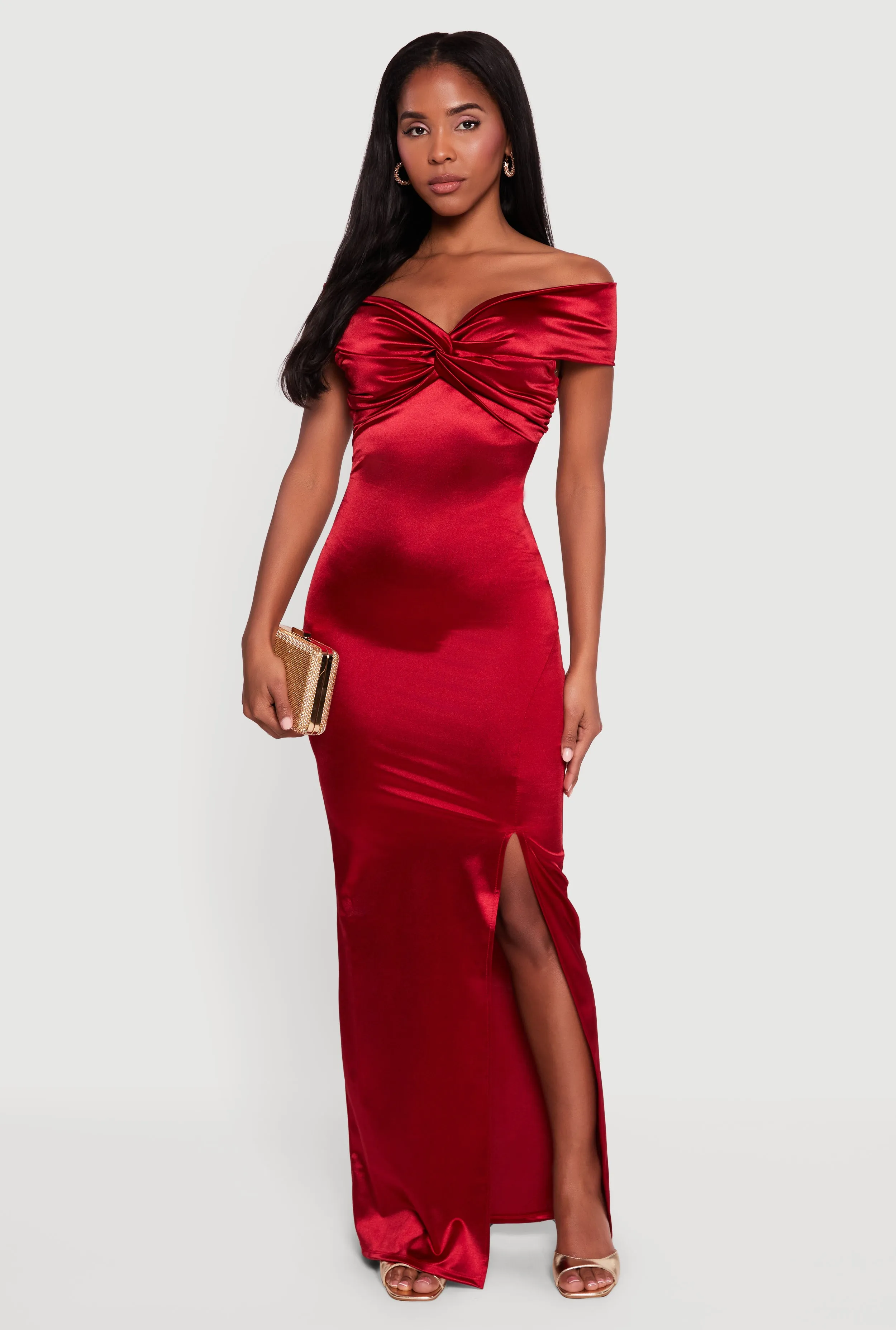 Twist Front Side Slit Satin Maxi Dress sold by Rainbow product image thumbnail 3