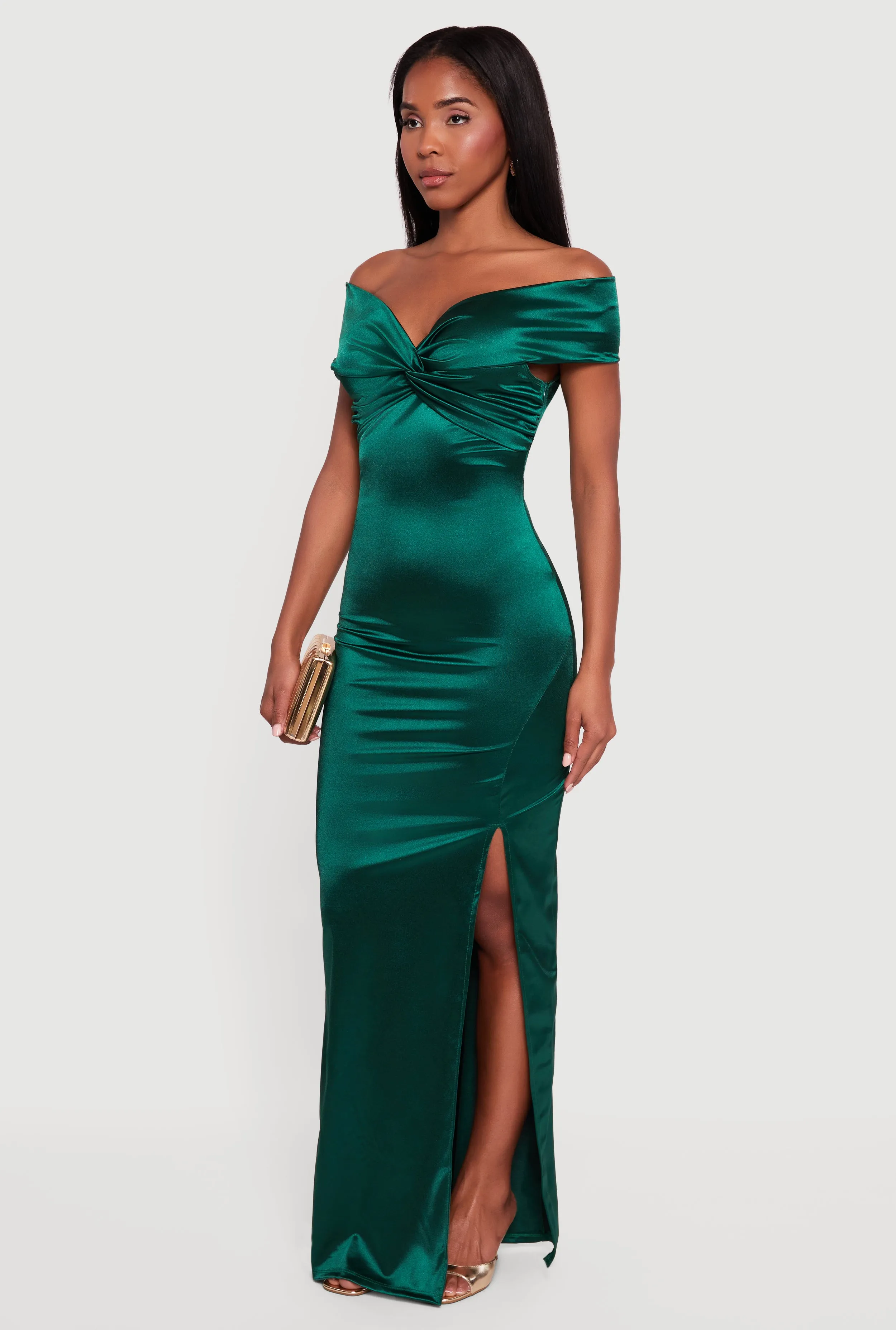 Twist Front Side Slit Satin Maxi Dress sold by Rainbow product image thumbnail 2