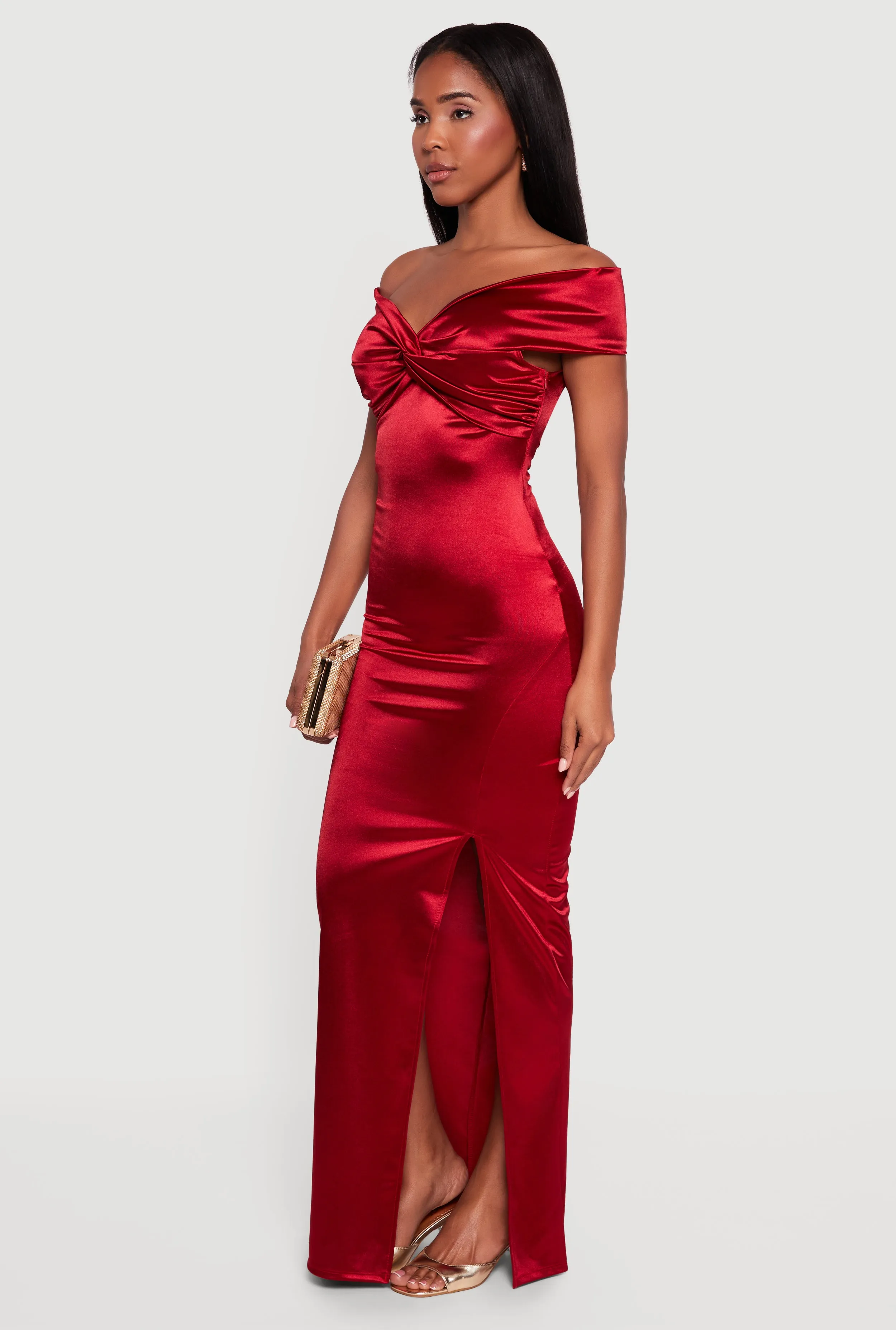 Twist Front Side Slit Satin Maxi Dress sold by Rainbow product image thumbnail 2