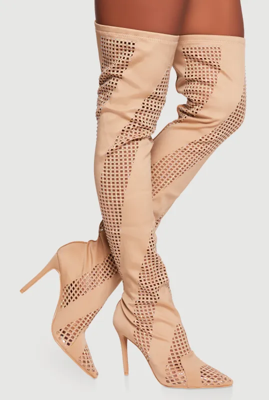 Rhinestone Chevron Cutout Thigh High Boots sold by Rainbow