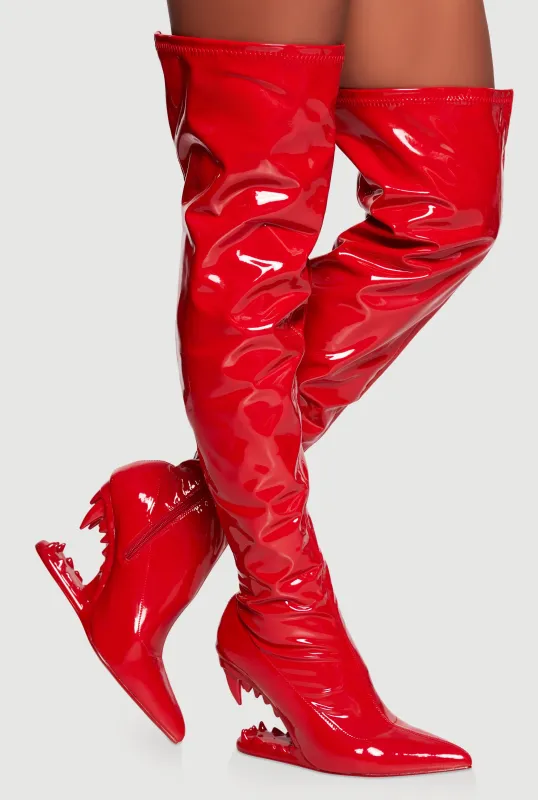 Fang Wedge Thigh High Boots sold by Rainbow