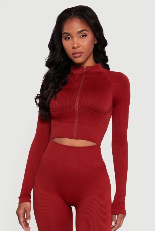 Ribbed Cropped Zip Front Active Jacket sold by Rainbow