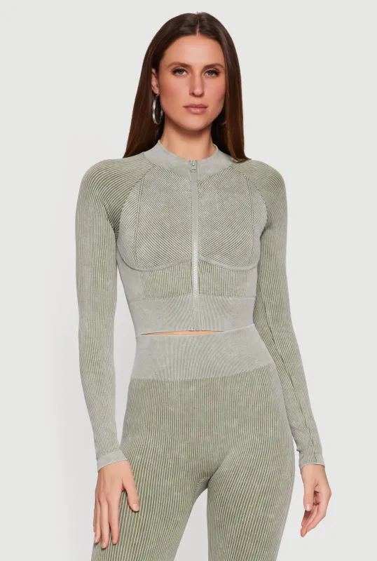 Acid Wash Zip Front Mock Neck Track Jacket sold by Rainbow