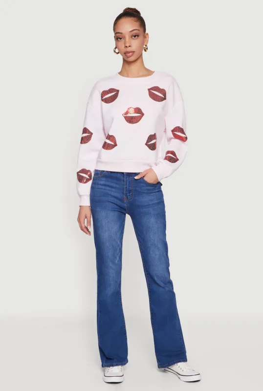 Patterned Sequin Long Sleeve Pullover Sweatshirt made by Rainbow