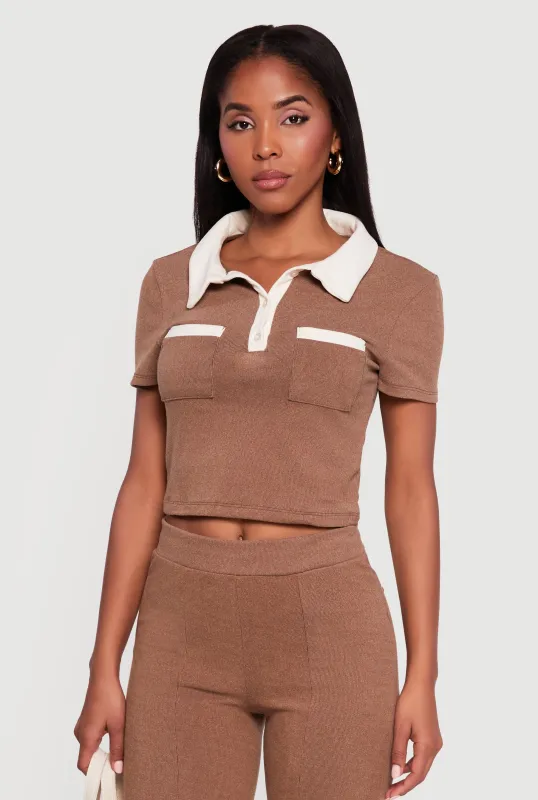 Contrast Trim Cropped Short Sleeve Polo Top sold by Rainbow