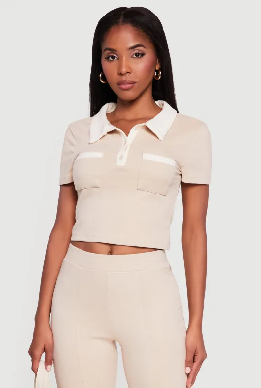 Contrast Trim Cropped Short Sleeve Polo Top sold by Rainbow