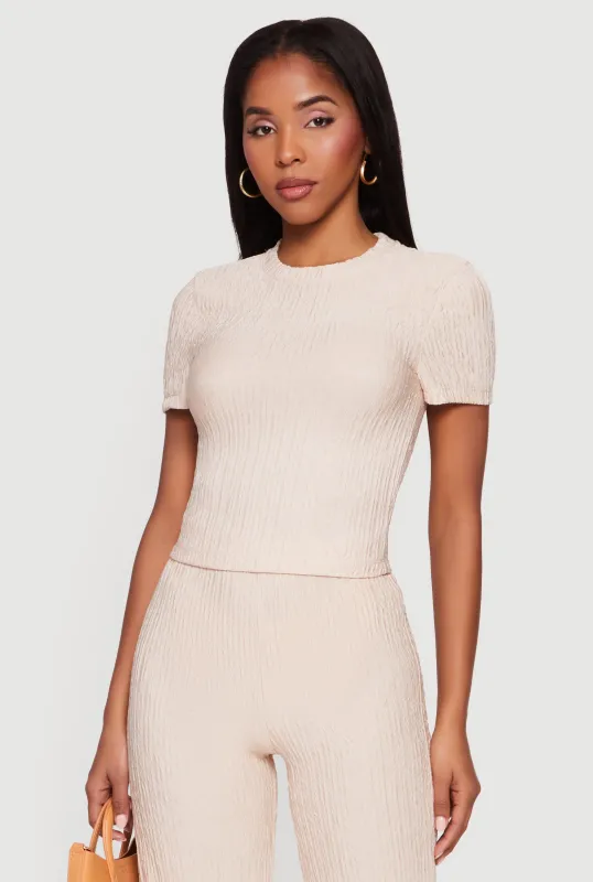 Textured Knit Short Sleeve Crew Neck Top sold by Rainbow