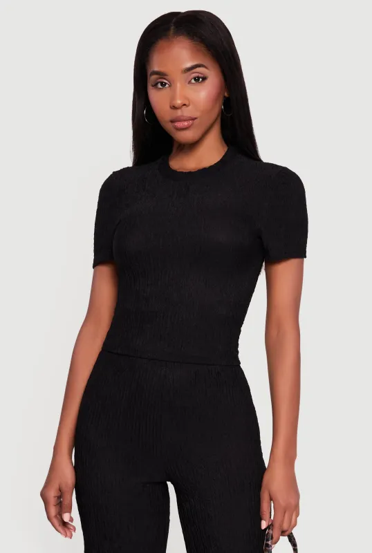 Textured Knit Short Sleeve Crew Neck Top sold by Rainbow