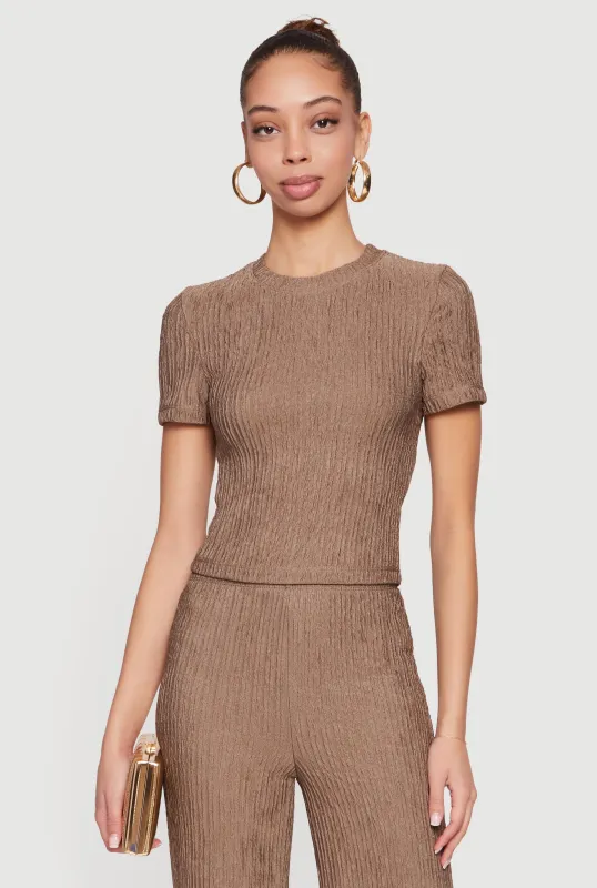 Textured Knit Short Sleeve Crew Neck Top sold by Rainbow