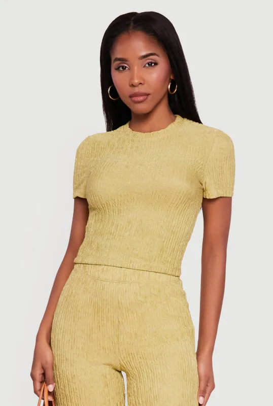 Textured Knit Short Sleeve Crew Neck Top sold by Rainbow