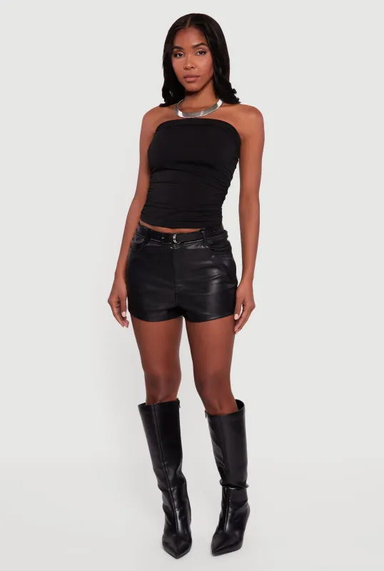 Solid Cropped Ruched Side Tube Top sold by Rainbow